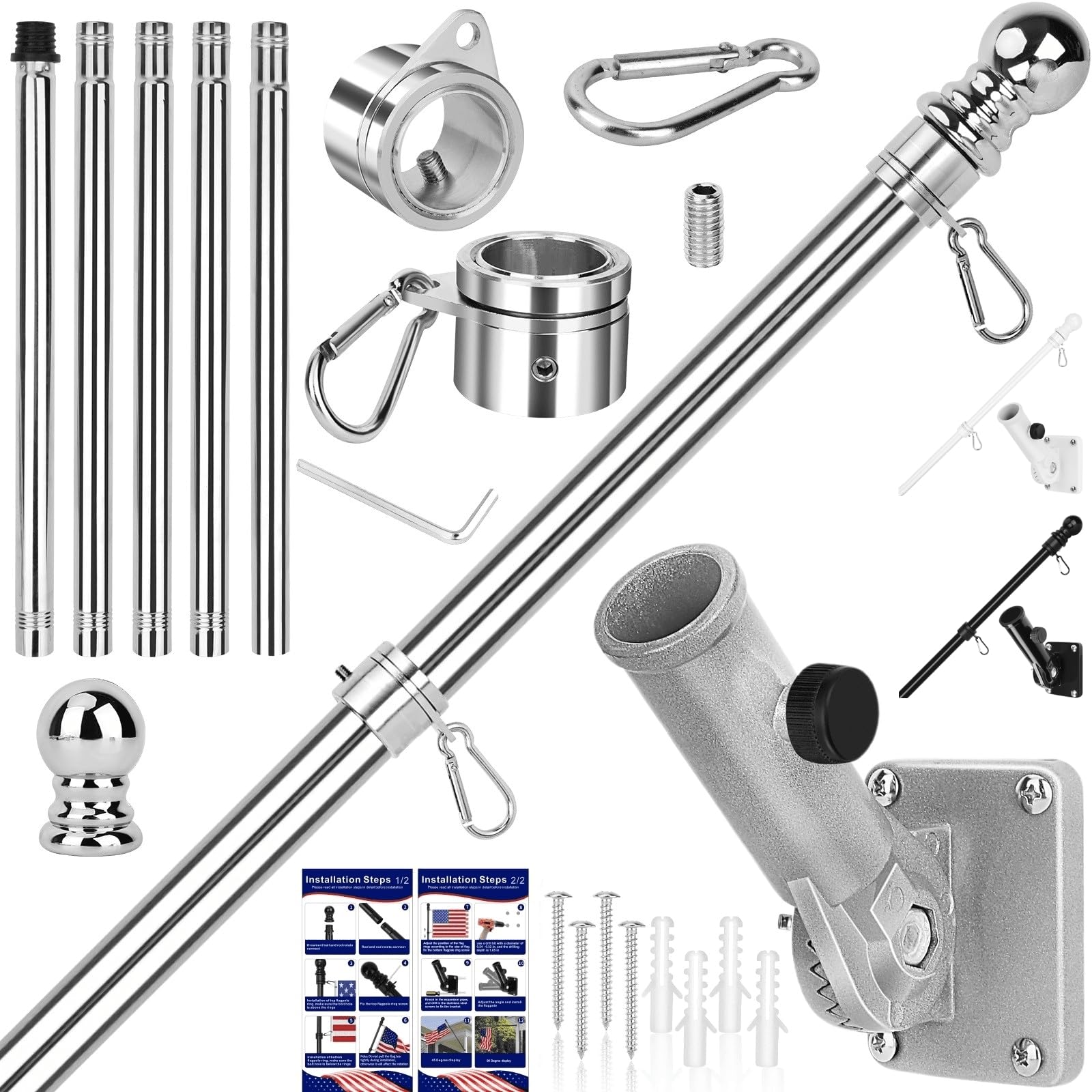 HPGOED 6ft flagpole for outdoor use with sturdy stainless steel design.