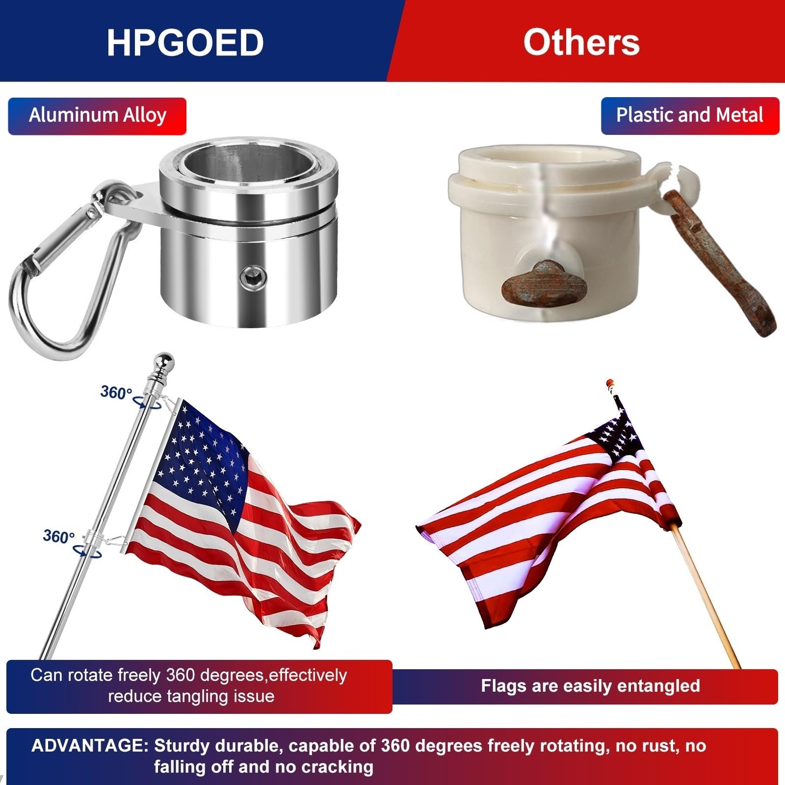 HPGOED adjustable flagpole length from 1.3 to 6 ft for versatility.