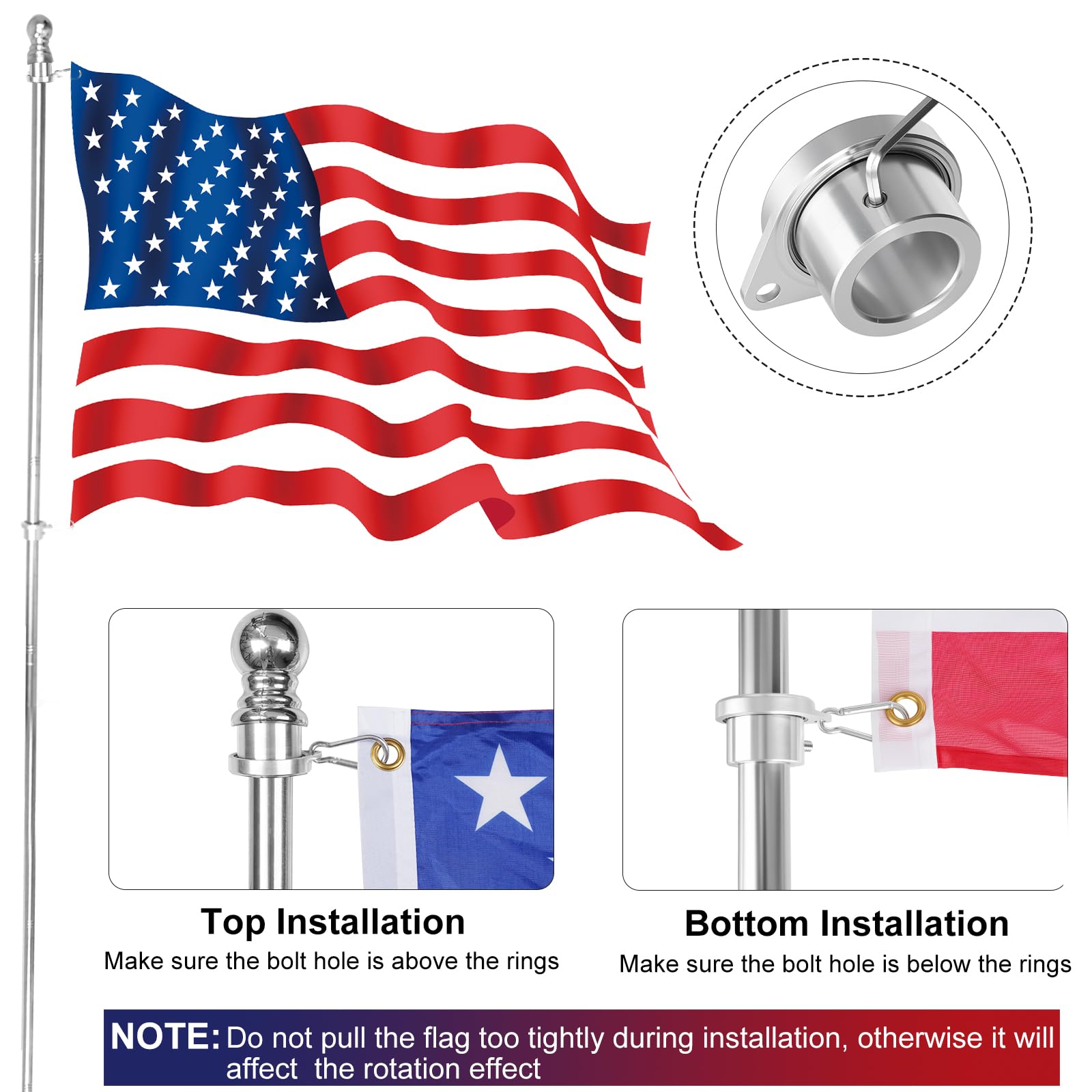HPGOED flagpole rings with carabiners enable quick installations.