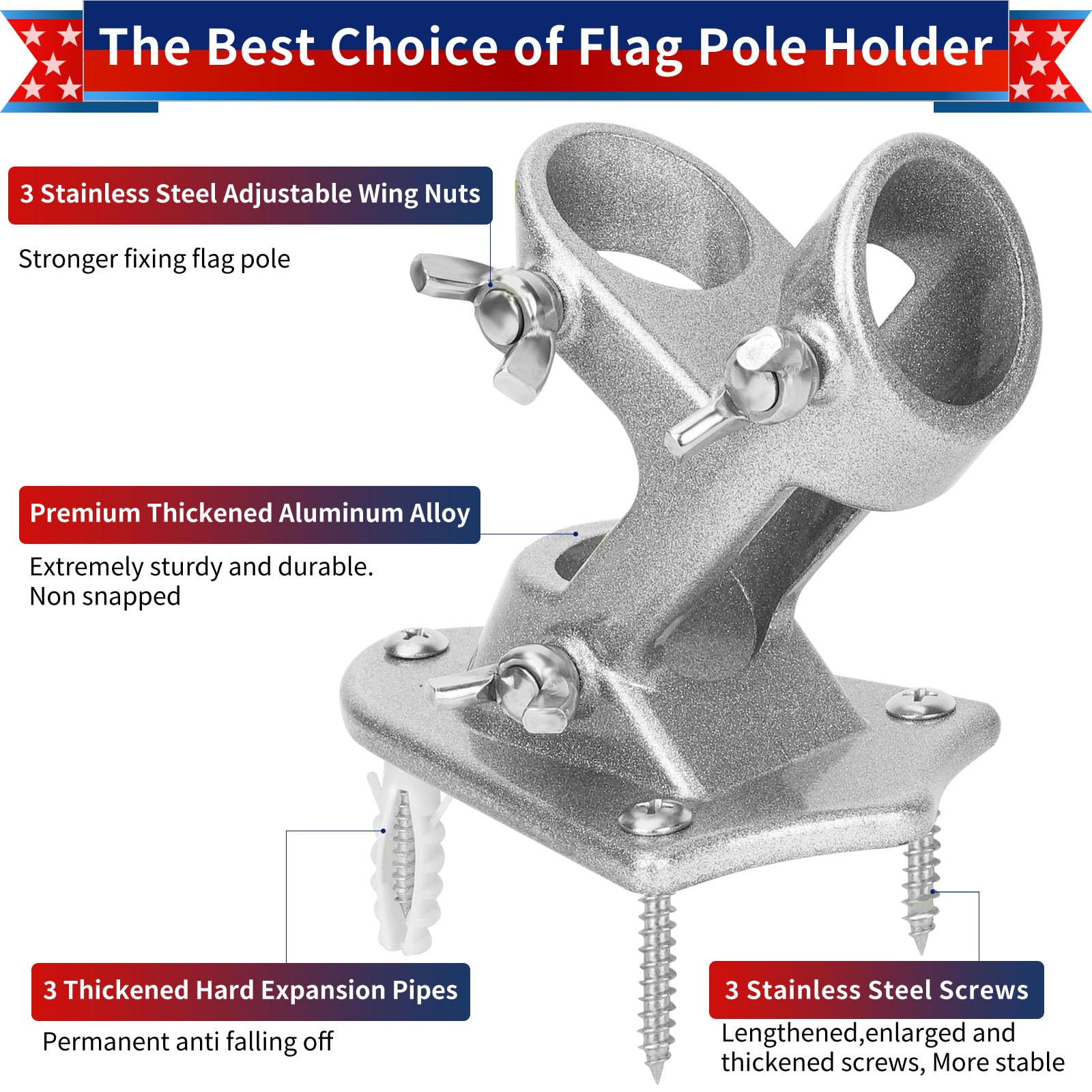 HPGOED heavy-duty aluminum flag mount showcases sturdy outdoor-ready design.