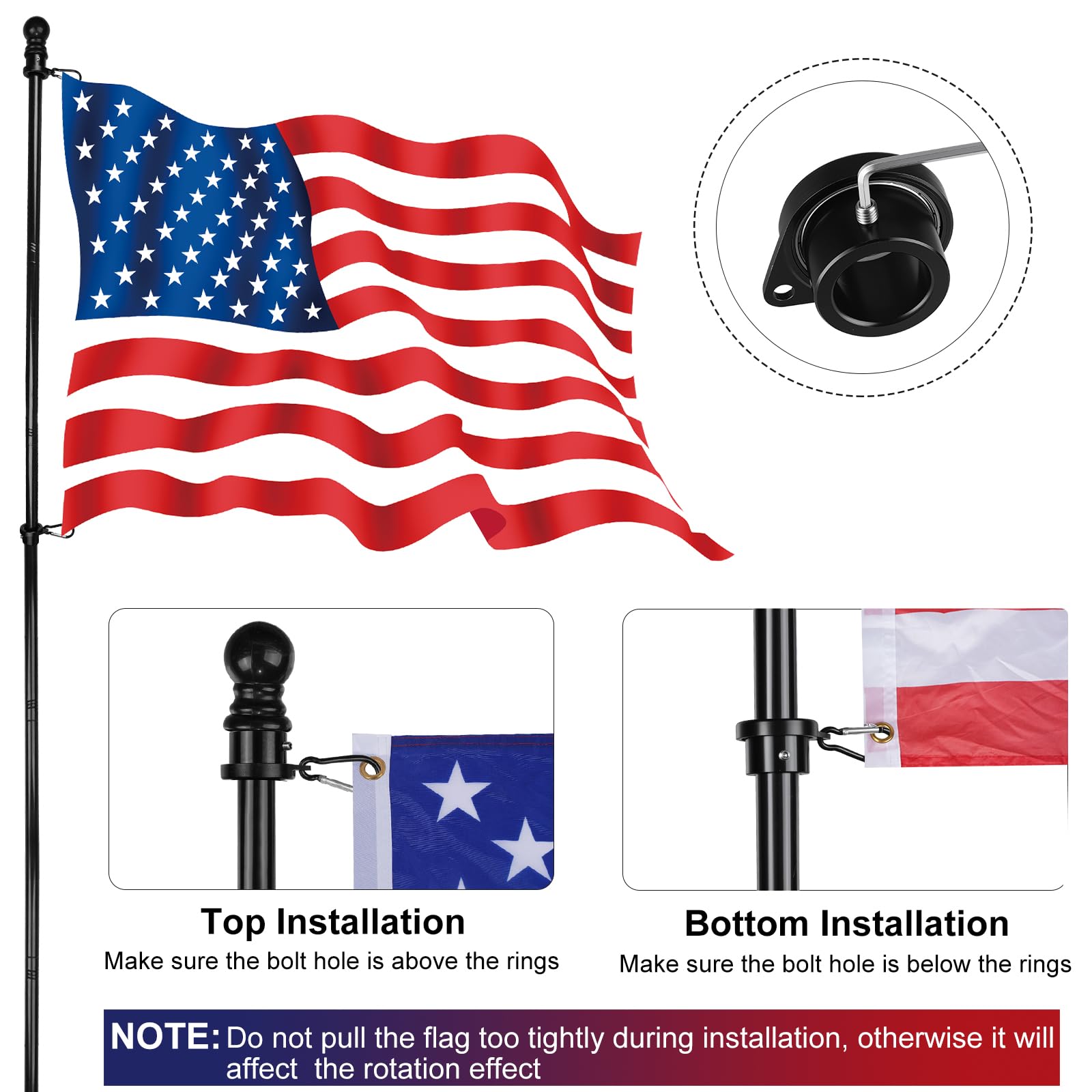 HPGOED installation-direction flagpole ring guides correct orientation for best rotation.