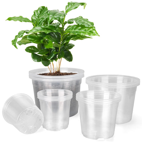 HQAUT 5-inch clear nursery pot with drainage holes for healthy root air circulation.