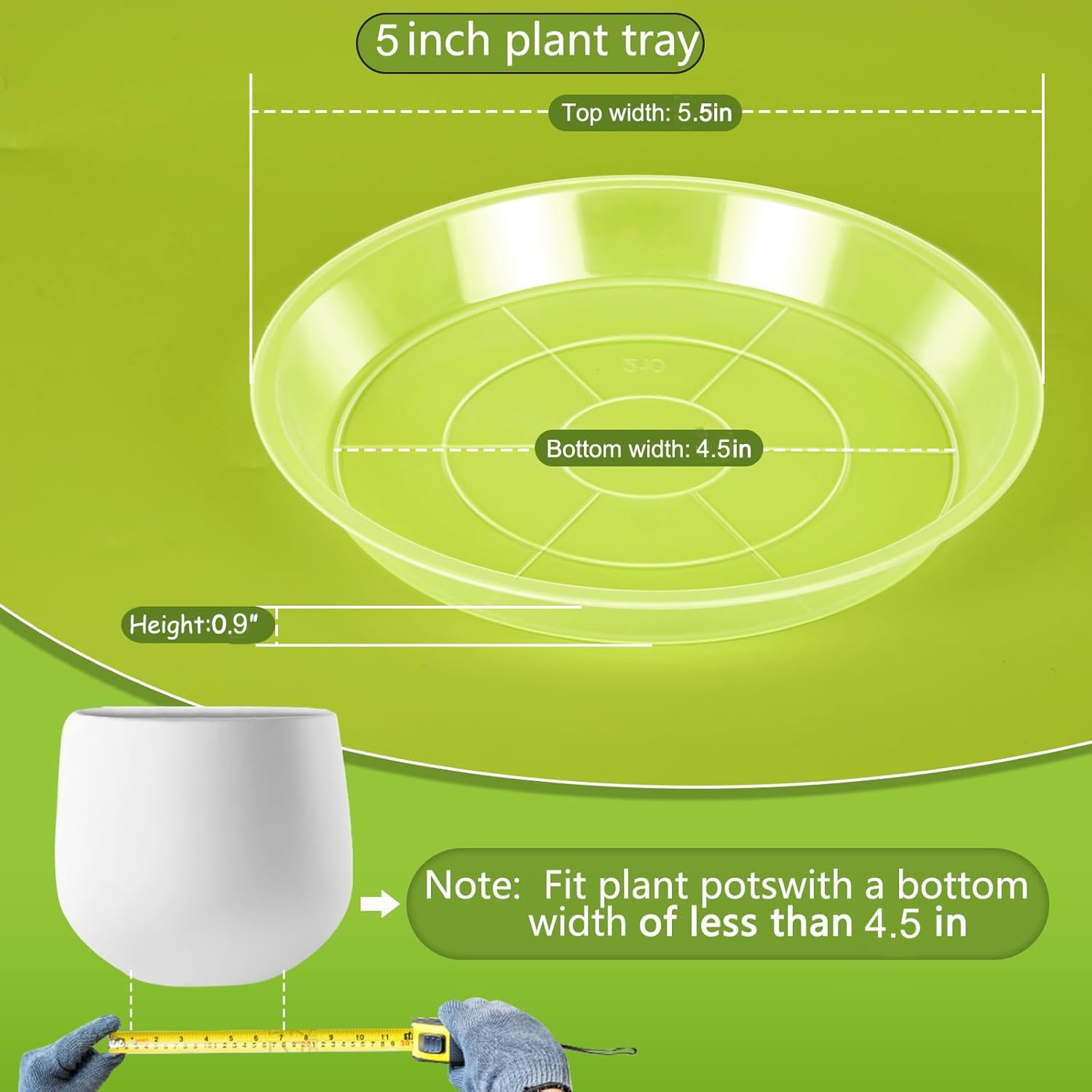 HQAUT clear plant saucer 5-inch fits compact pots and prevents spills.