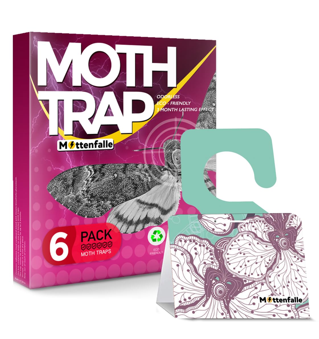 HQBLC Mottenfalle traps in a closet protecting wool garments from moth damage.