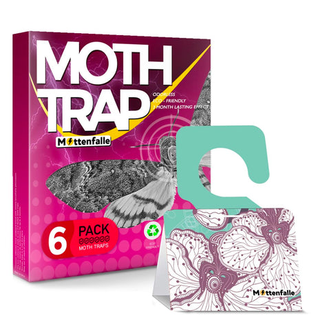 HQBLC Mottenfalle traps in a closet protecting wool garments from moth damage.