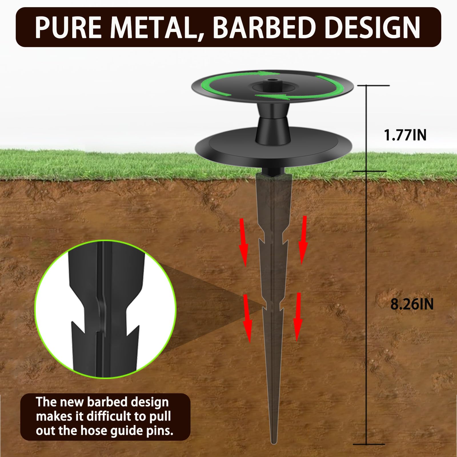 HQcontL ground stake keeps hose guide firmly in lawn and soil