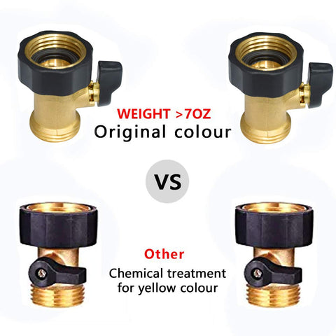 HQMPC brass garden hose shut-off valve close-up showing solid construction for outdoor use.