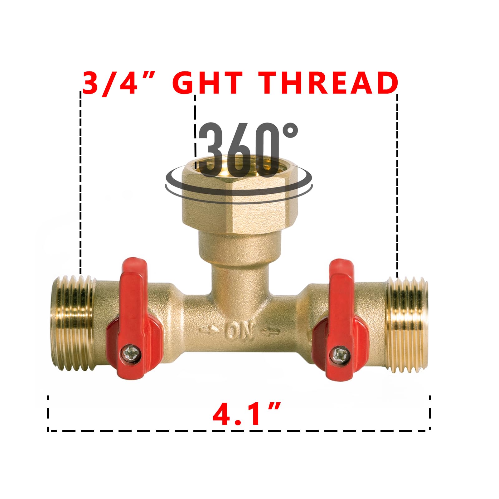 HQMPC brass hose splitter with 360° swivel for flexible reach
