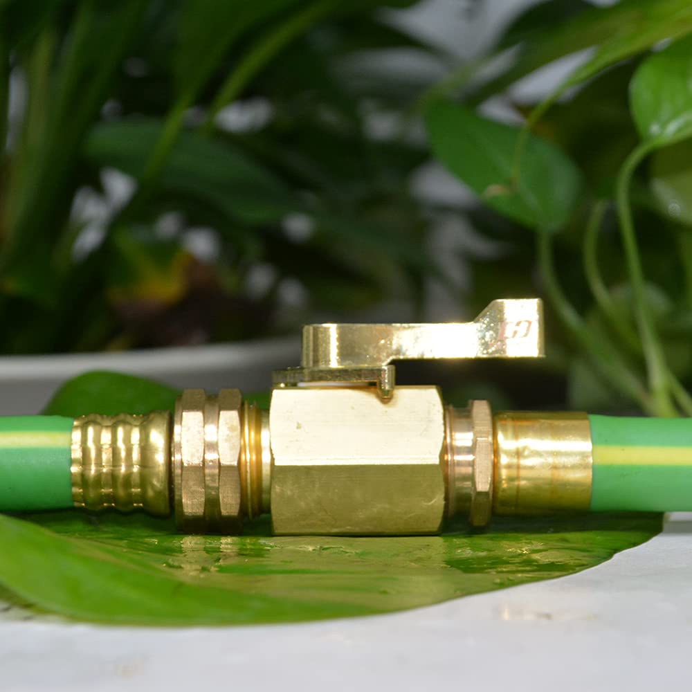 HQMPC brass shut-off valve close-up with quality assurance label.