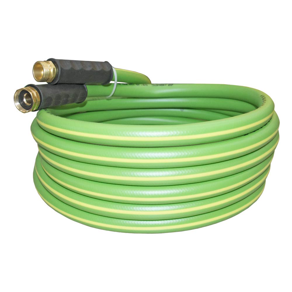 HQMPC garden hose coiled for easy storage and flexible watering.