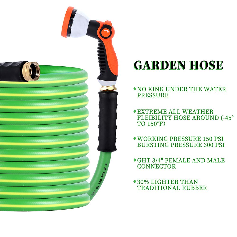 HQMPC 50ft kink-free hose lies flat around obstacles for easy watering