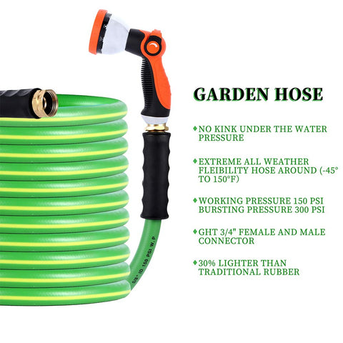 HQMPC 50ft kink-free hose lies flat around obstacles for easy watering