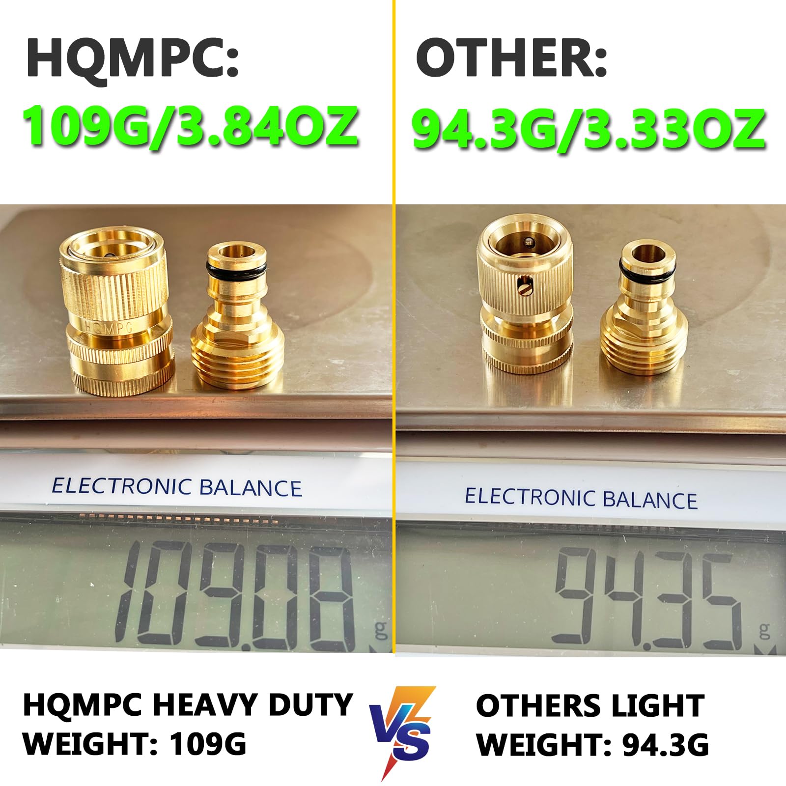HQMPC brass quick connect set with six male connectors enables fast, secure hose pairing.