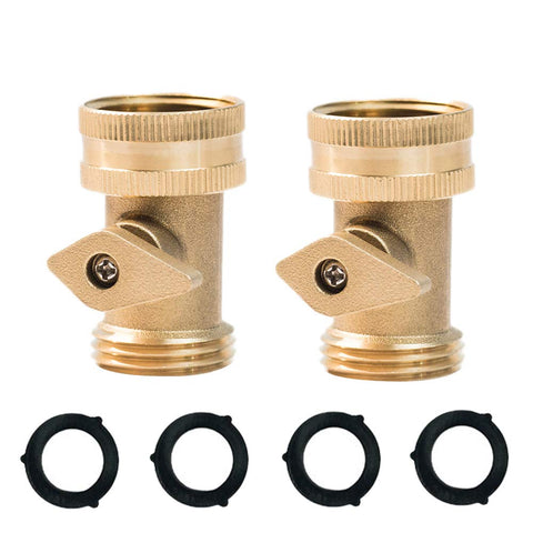 HQMPC heavy-duty brass shut-off valve pair enabling quick irrigation control.