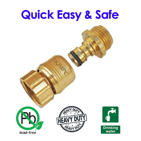 HQMPC No Pb brass male nipple for fast, tight hose joins.