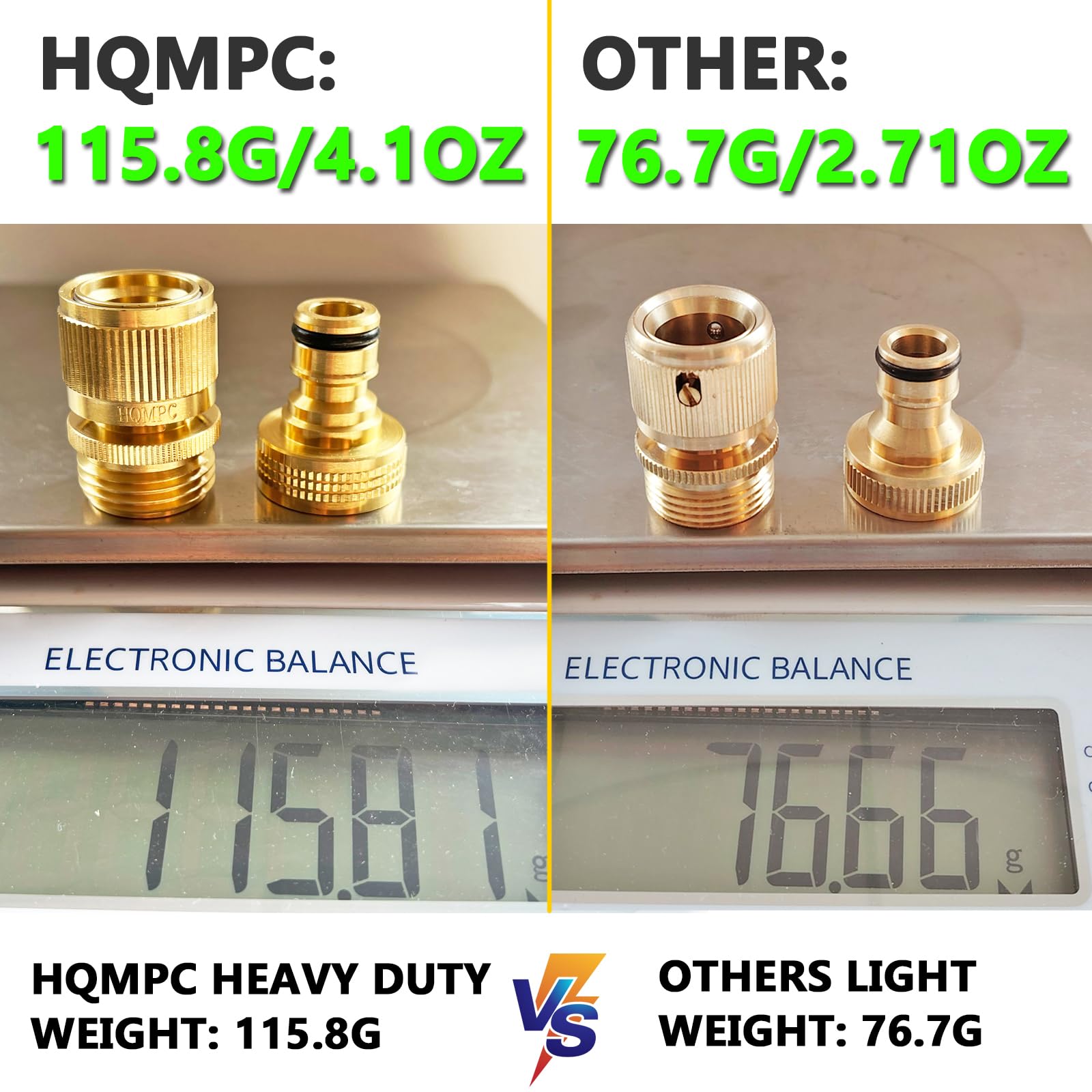 HQMPC solid brass quick-connect fittings ensure durable outdoor use.