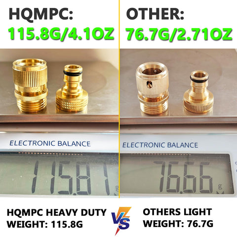 HQMPC solid brass quick-connect fittings ensure durable outdoor use.