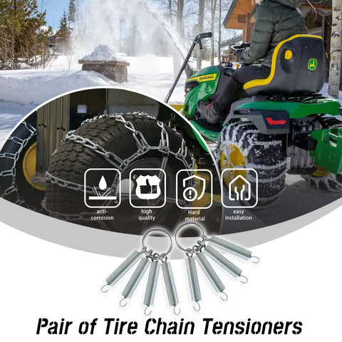 HQPARRTS tensioner mounted on muddy lawn tractor wheel.