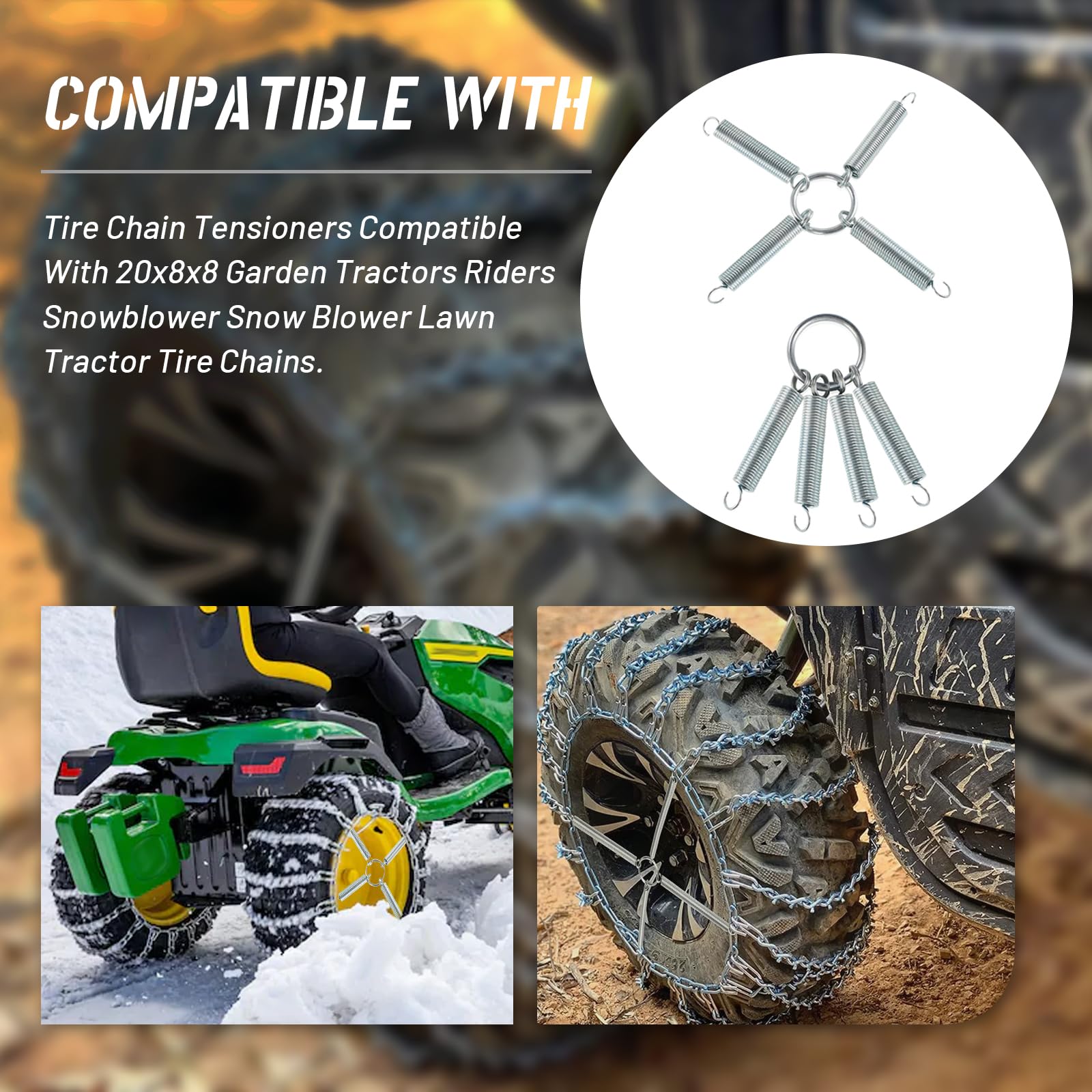 HQPARRTS tensioner on tire improving grip on snow-covered surfaces.
