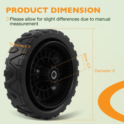HQPASFY 8in lawn mower wheels top view highlights balanced design for stability