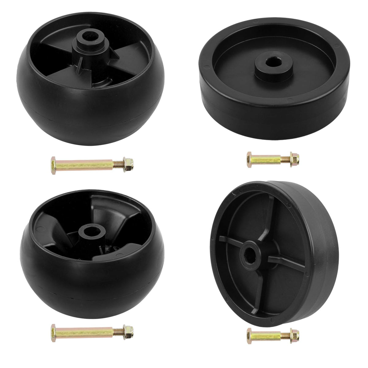 HQPASFY deck wheels 4-pack shown for improved maneuverability on uneven lawns