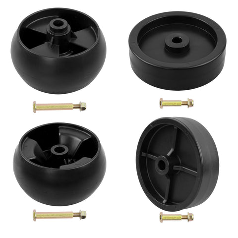 HQPASFY deck wheels 4-pack shown for improved maneuverability on uneven lawns