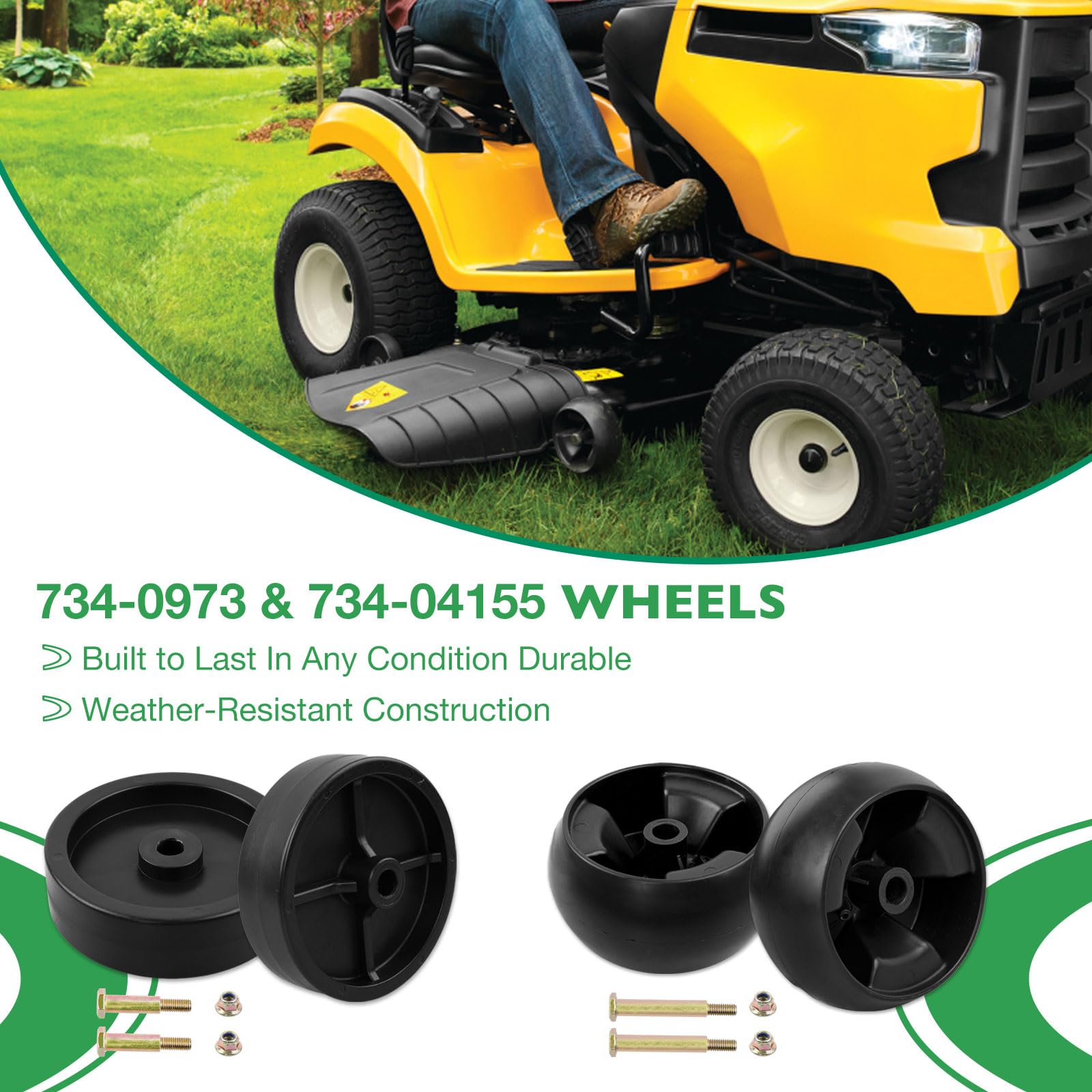 HQPASFY deck wheels mounted on a Cub Cadet tractor demonstrating smooth operation