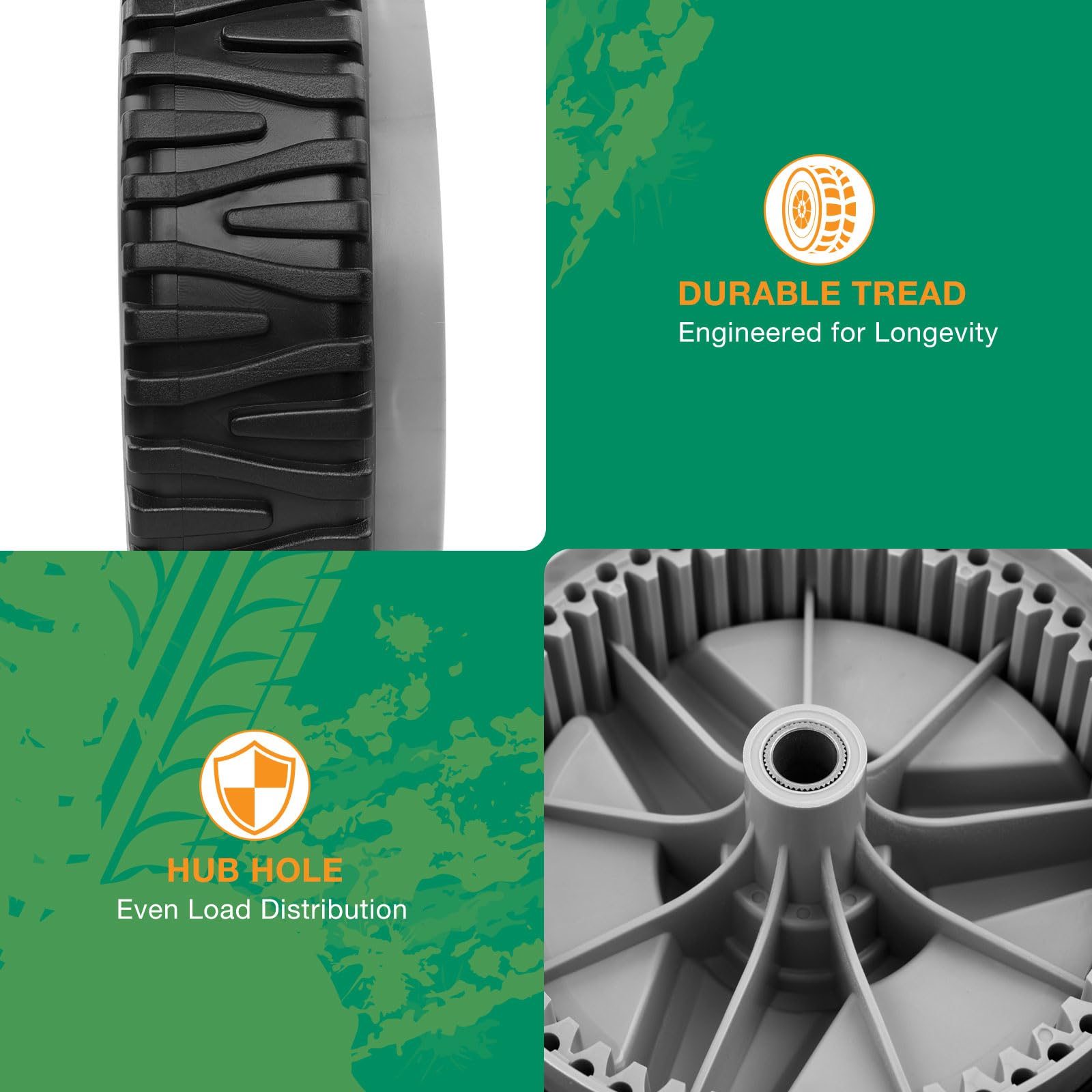 HQPASFY 8in wheel with rugged tread for better traction on damp ground