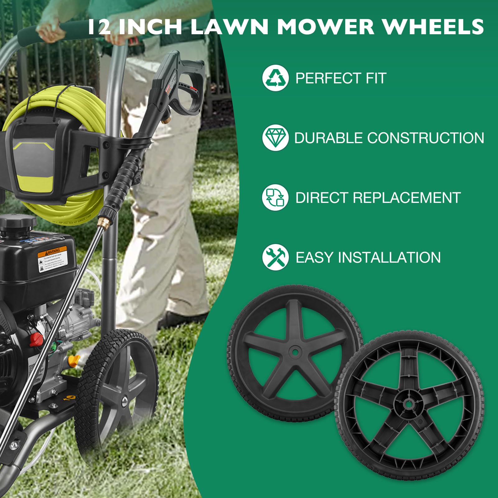HQPASFY wheels mounted on a pressure washer demonstrate improved maneuverability.