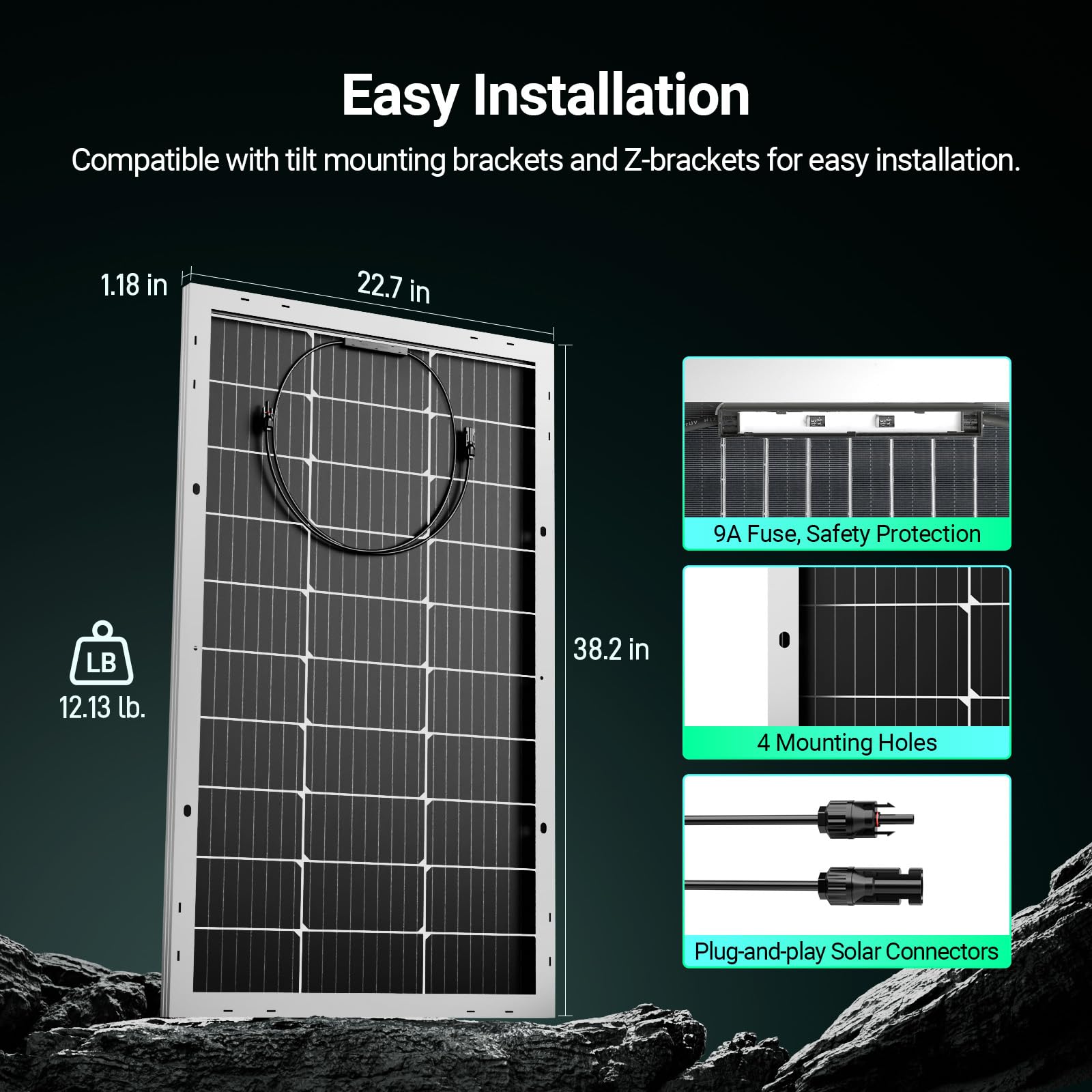 HQST 100W panel low-light performance under cloudy conditions described.