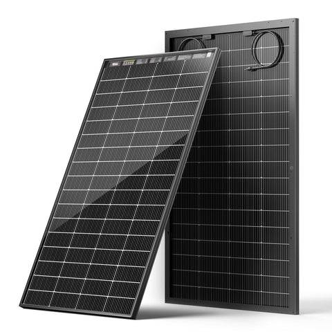 HQST N-Type 200W front view highlighting high efficiency for off-grid setups.
