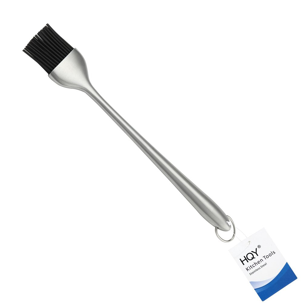 HQY basting brush with 12 inch stainless steel handle for comfortable grilling.