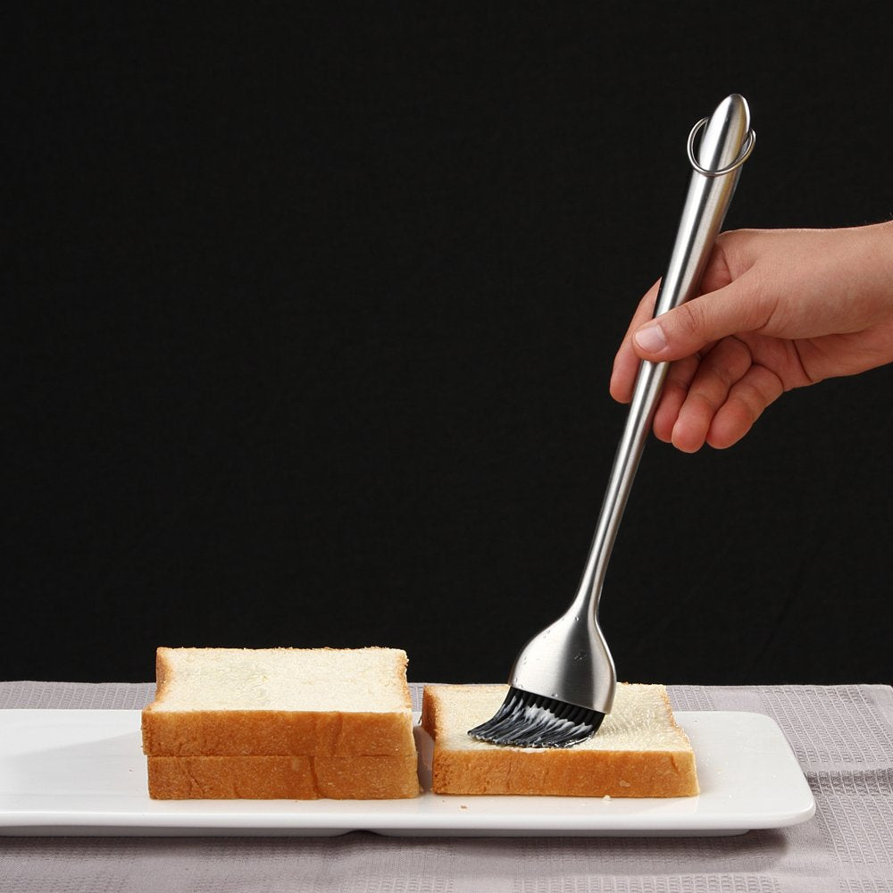 HQY brushed steel handle offers durable grip during long cookouts.