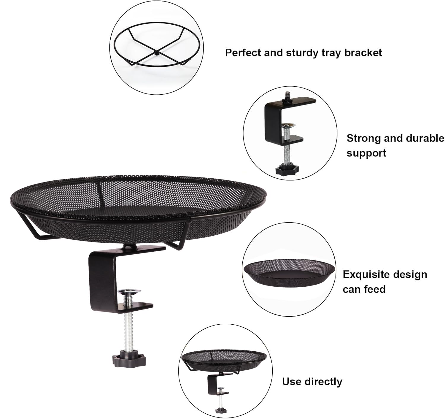 Thick iron clamp provides durable, secure mounting outdoors