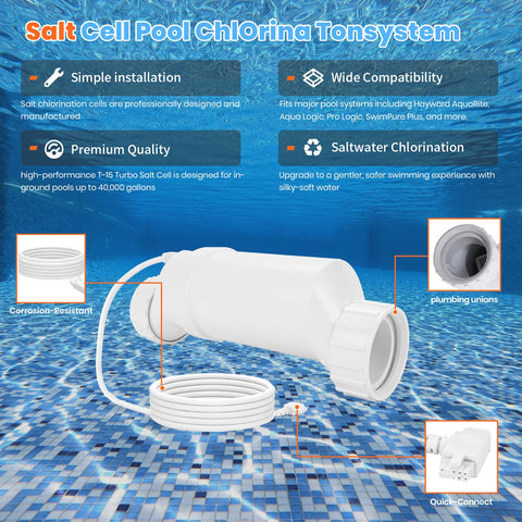 T15 salt cell in use with pool chlorination setup for steady chemistry
