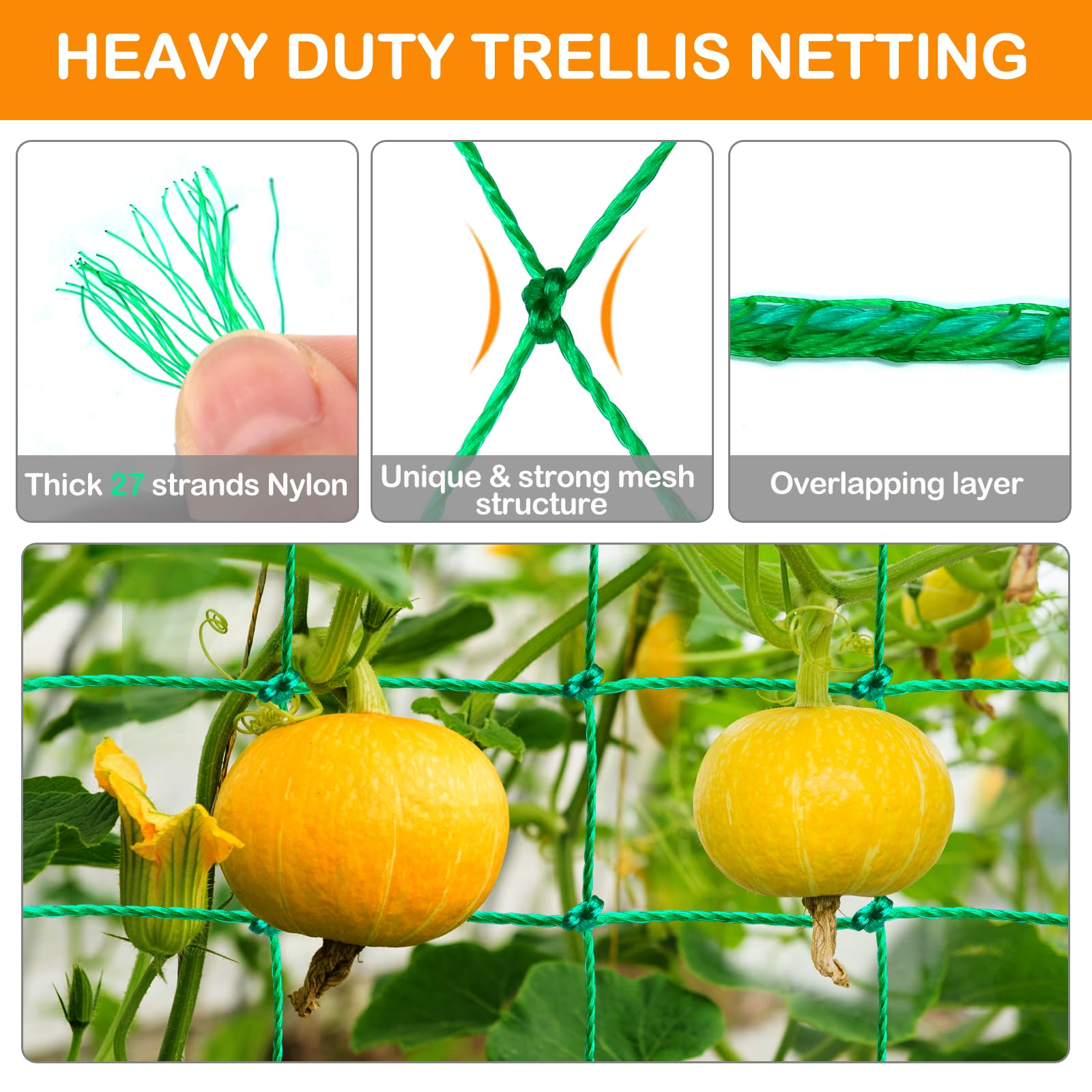 H.Romo Trellis Netting with 4x4 inch mesh improves airflow and sunlight.