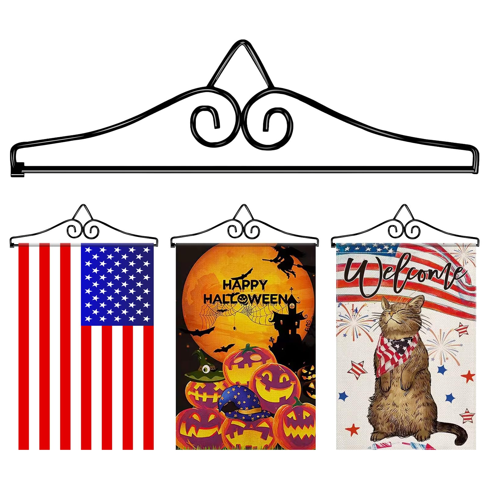 HRXMS wrought iron flag holder base showing sturdy ground anchor for outdoor display.