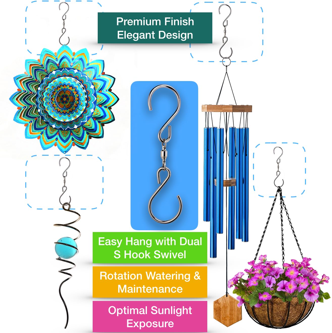 HS's Creation stainless steel dual S-hook delivers durability for indoor and outdoor use.