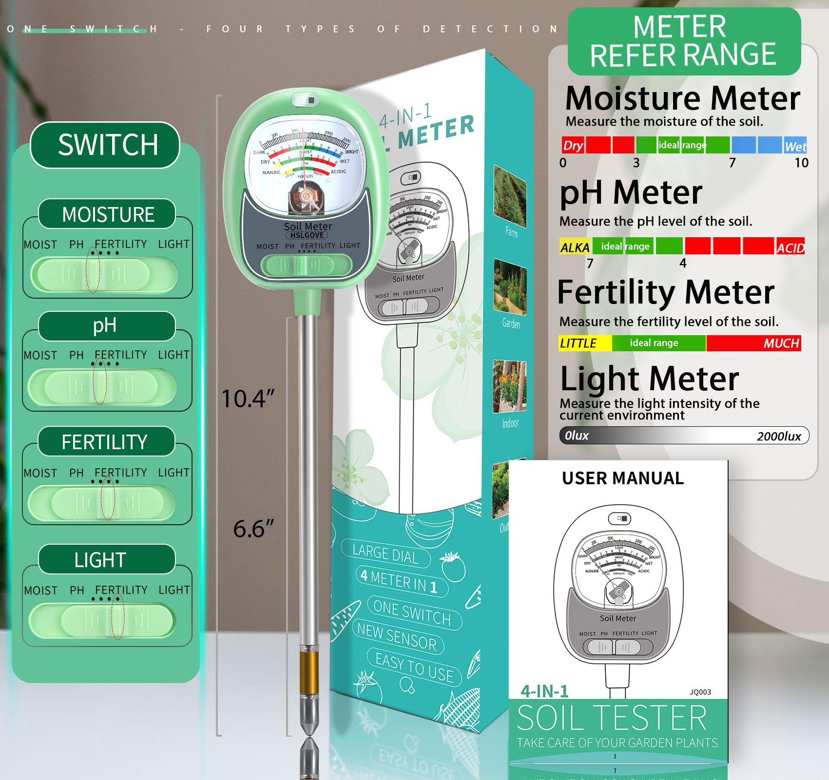 HSLGOVE moisture and pH sensor in garden for quick soil checks.