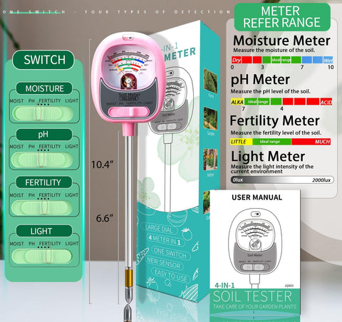 HSLGOVE moisture and pH meter in use for a healthy potted plant.