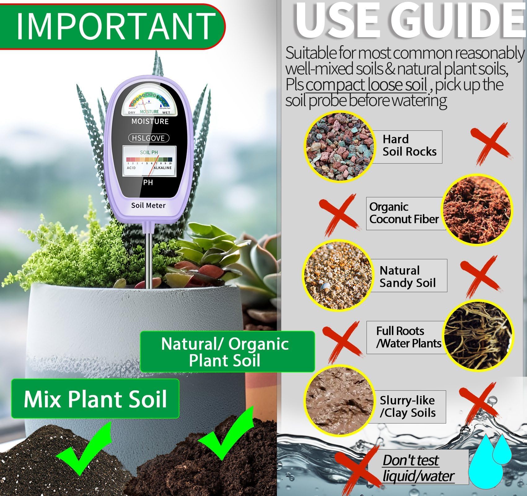 HSLGOVE moisture probe measures soil moisture for healthy watering