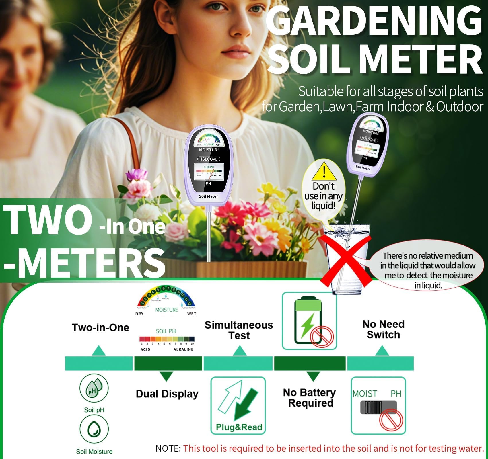 HSLGOVE pH meter readout provides accessible soil chemistry insight