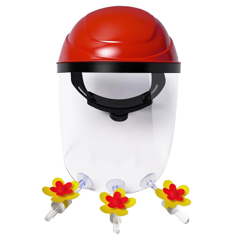 Hsmanchry hummingbird feeder helmet in use for hands-free viewing