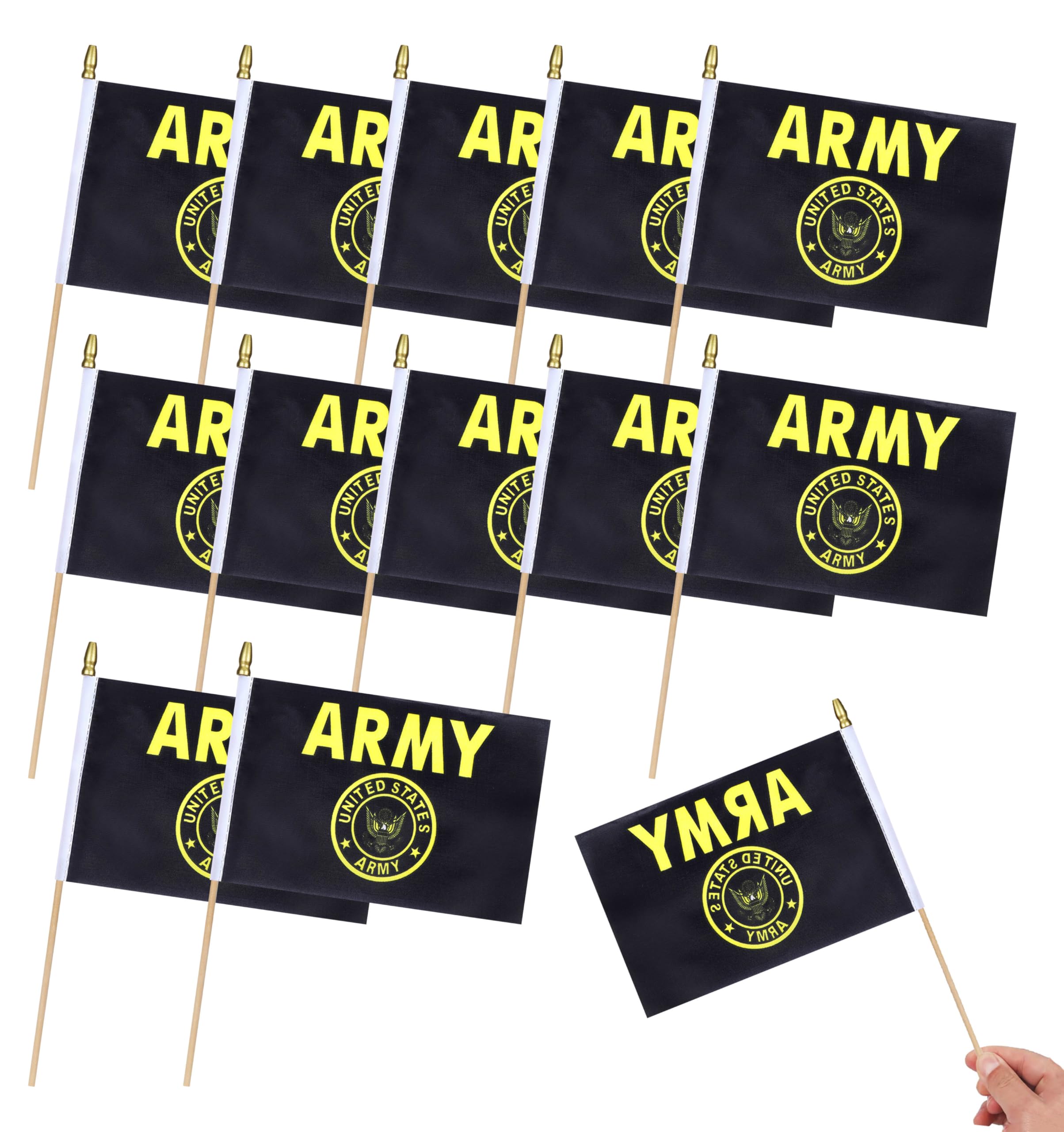 HSQCEZ gold crest flag on stick shows vibrant color for parades and celebrations