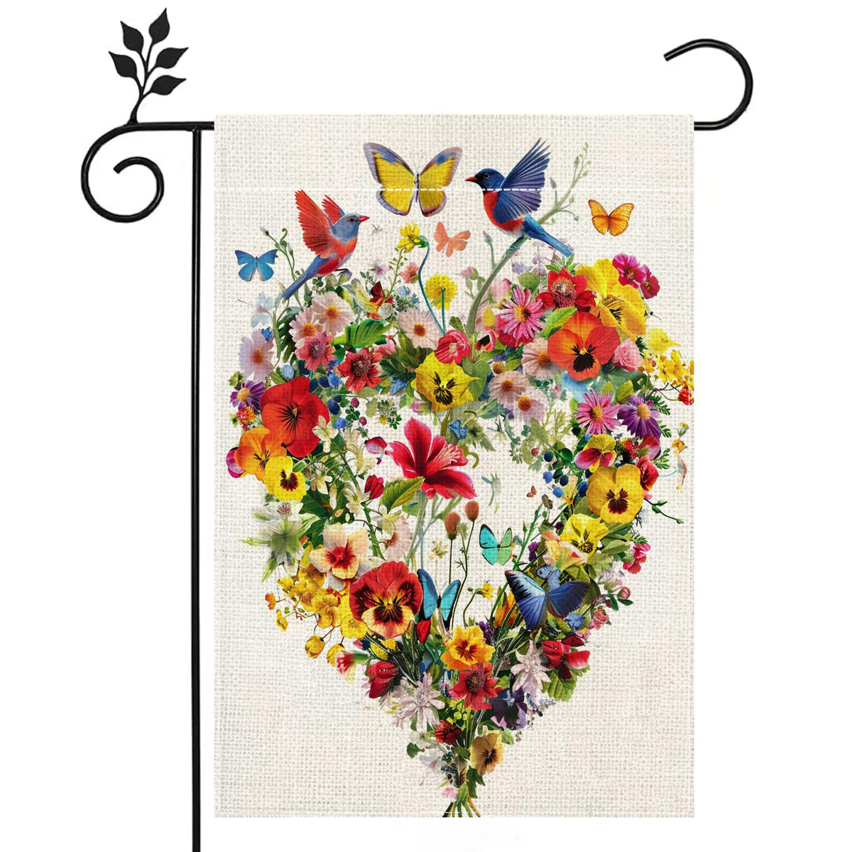 Hsrvivi birds on flowers flag adds curb appeal to outdoor spaces.