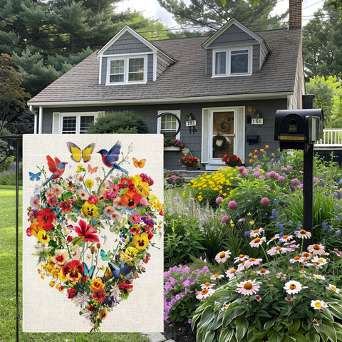 Hsrvivi colorful flowers with love hearts flag enhances yard charm.
