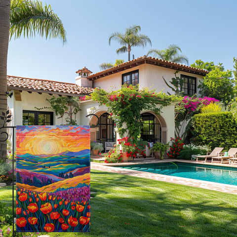 Hsrvivi double sided garden flag with vivid tulips and lavender patterns