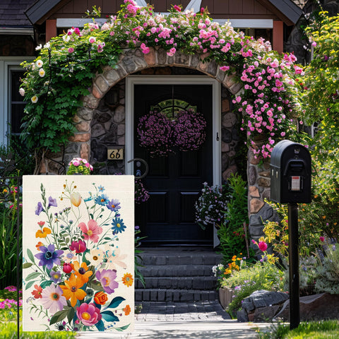Hsrvivi double-sided garden flag shows vibrant graphics from both directions.