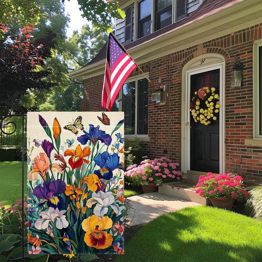 Hsrvivi Floral butterflies welcome flag close-up enhances garden charm