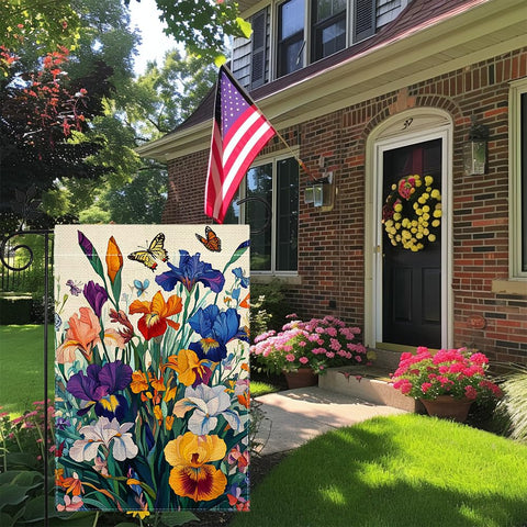Hsrvivi Floral butterflies welcome flag close-up enhances garden charm